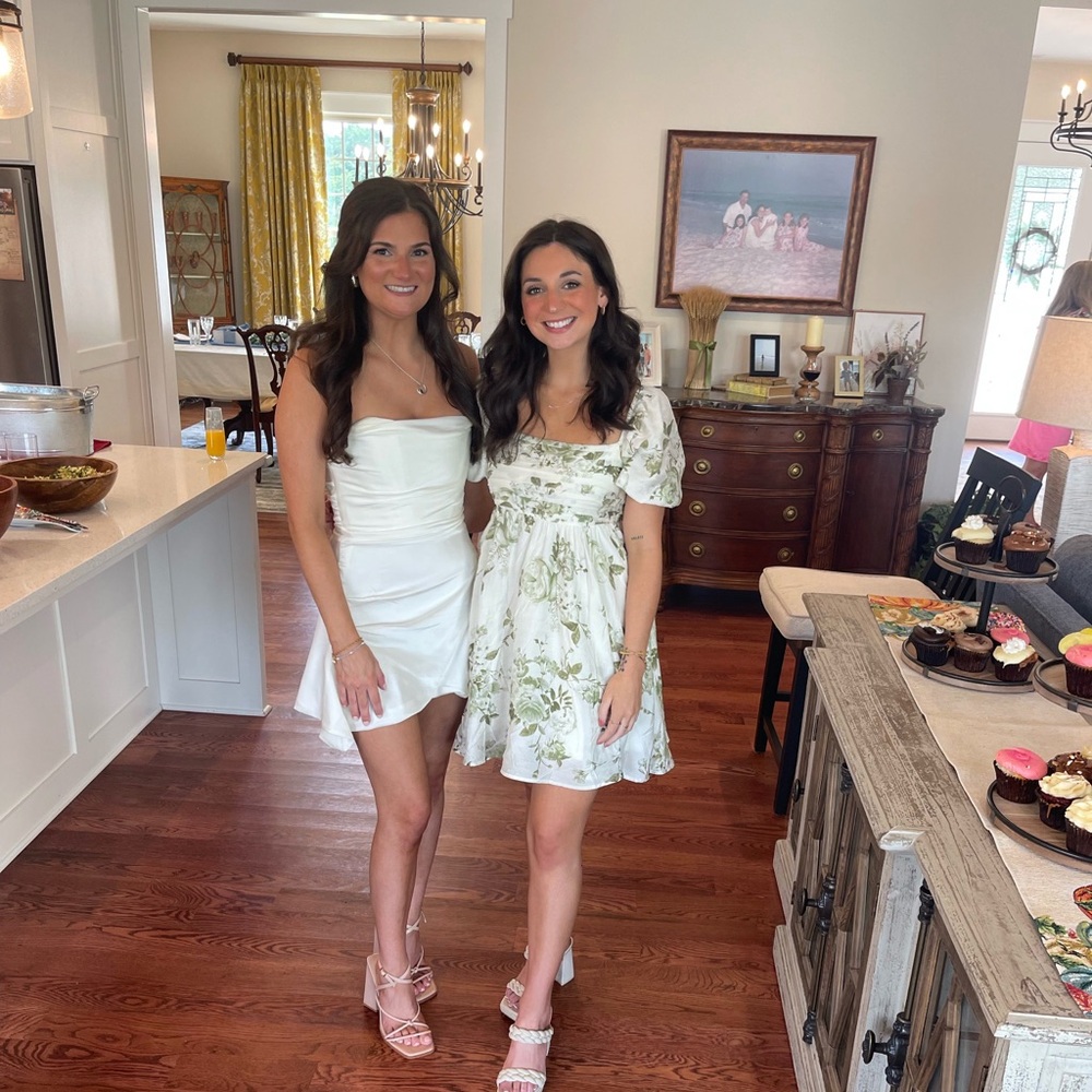 Floral White and Green Dress